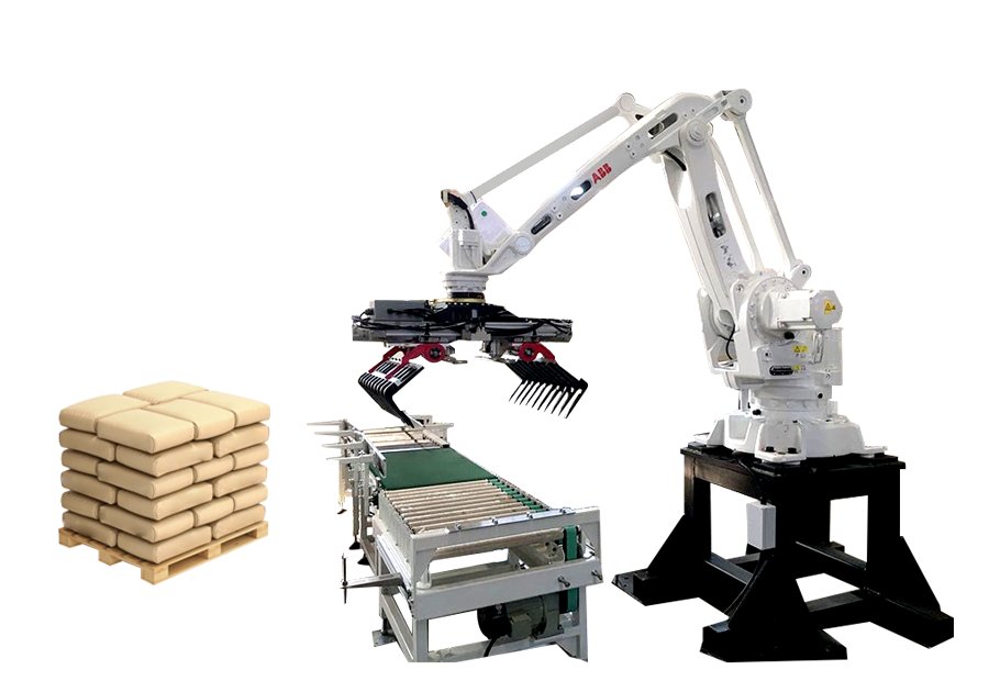 Bag palletizing robot, automatic bag stacking machine, YUPACK, industrial packaging automation