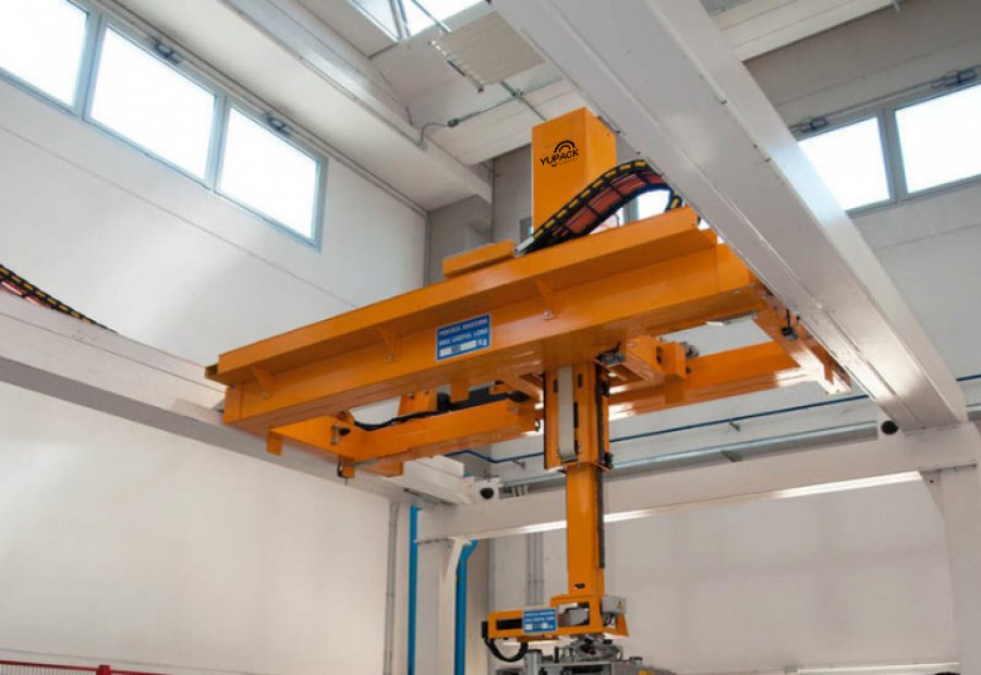 Truss palletizer robot, automatic palletizing system, YUPACK, industrial automation