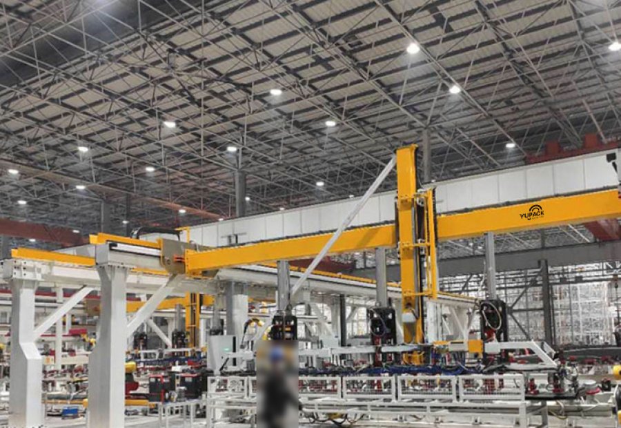 Truss palletizer robot, automatic palletizing system, YUPACK, industrial automation